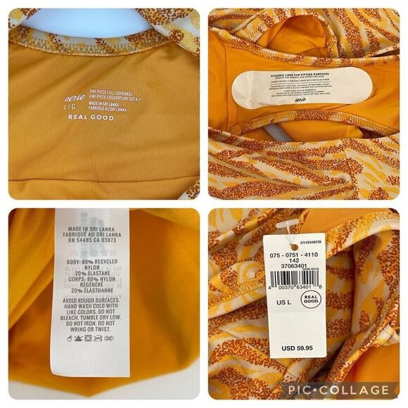 Aerie Twist Front Cut Out Full Coverage One Piece Swimsuit Women Large Orange - Picture 9 of 9